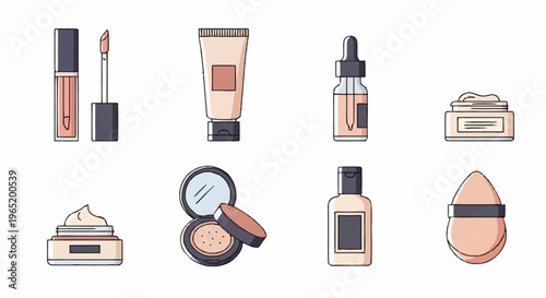 Collection of various makeup and cosmetic products.