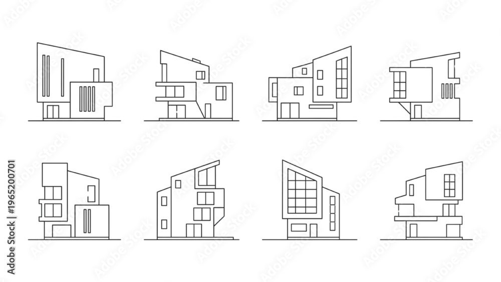 Obraz premium Modern Architectural Building Designs Collection Outline