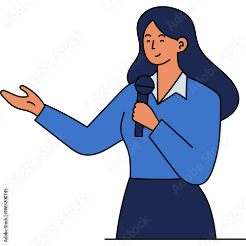 Woman Presenting with Microphone