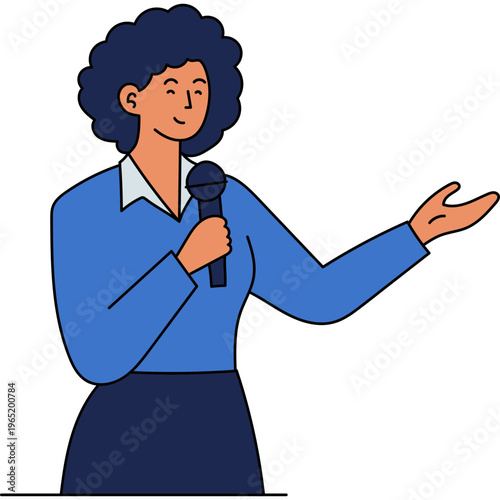 Woman Presenting with Microphone