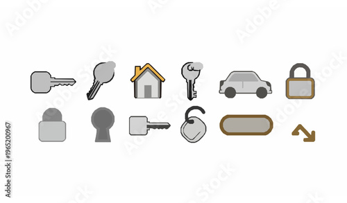 Modern keys line icon collection with security lock keyhole and access control elements