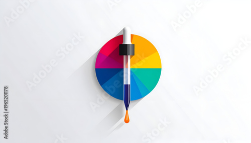 Eyedropper tool extracting color from colorful circle chart with drop; digital art
