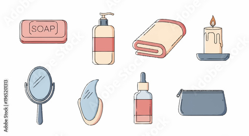 Bathroom essentials and beauty products.