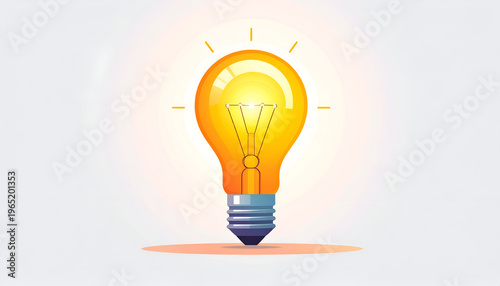 Glowing orange light bulb with filament on a white backdrop offering creative idea