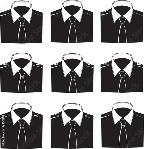 Nine Different Black Suits with White Shirts and Ties