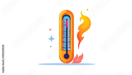 Hot thermometer with flame illustration indicating a fever or high temperature