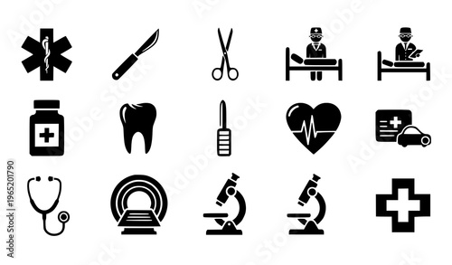 Medical Pictogram Icons Black Healthcare Symbol Set Vector Illustration