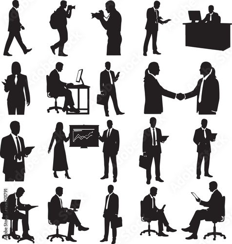 Business People Silhouette Collection: Professional Actions and Office Scenes