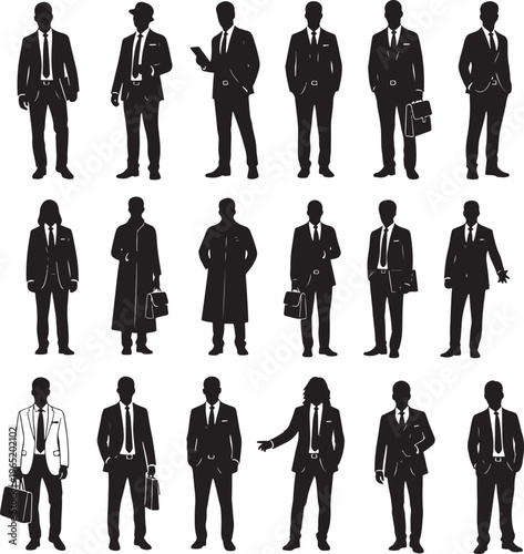 Flat Design Business Team Silhouettes in Professional Attire Vector Set