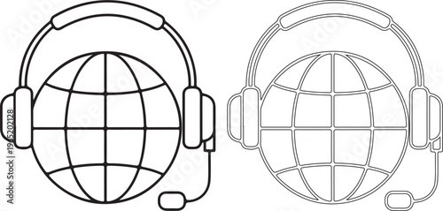 Two global headset icons with world map