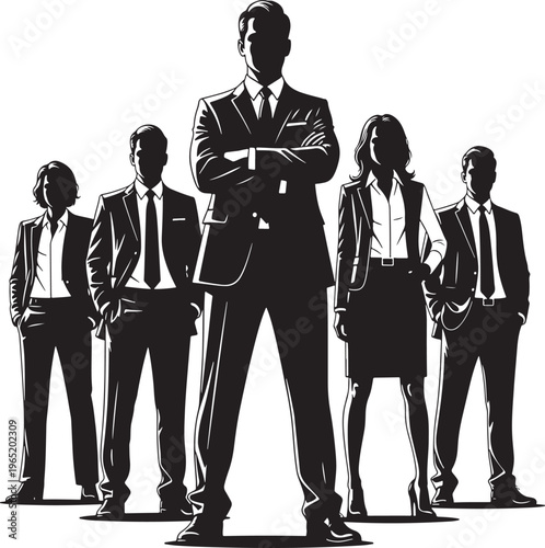 Silhouette Business Team Leadership Concept in Minimalist Vector Style