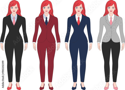 Business woman character set, female office workers in formal suits different colors vector illustration design