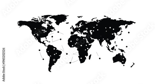 World map graphic shows global network connections with numerous white dots.
