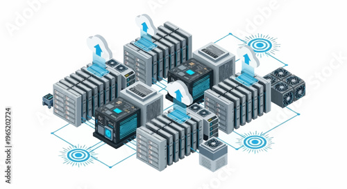 Smart city infrastructure with network connections.