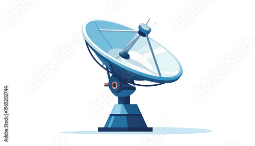 Satellite dish antenna cartoon illustration in blue tones; communication technology