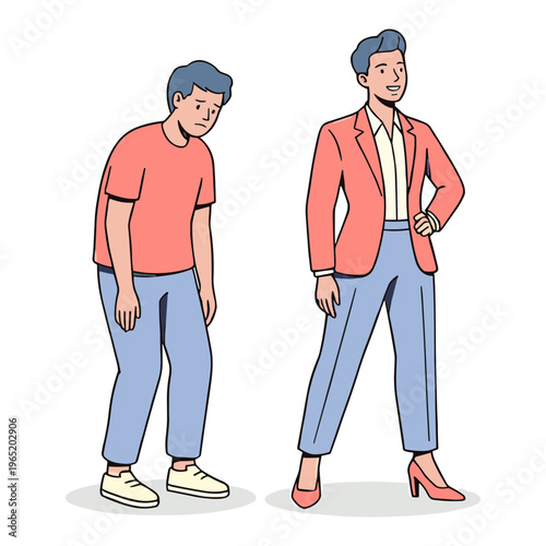 Two men standing confidently showcasing fashion styles and emotions