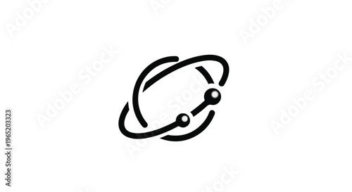 Abstract icon depicts interconnected orbital paths with central spheres on a clean.