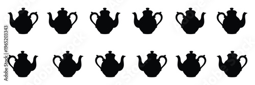 Set of black silhouette teapot icons on white background