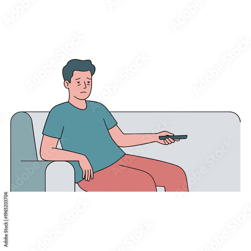 Man sitting on sofa holding remote control and watching TV