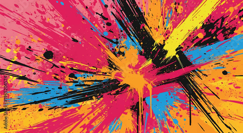Modern vector illustration of bold graffiti splash composition with vibrant paint strokes, urban abstract art wallpaper design