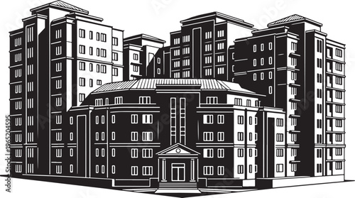 Isometric Cityscape Vector Illustration of Modern Urban Apartment Buildings