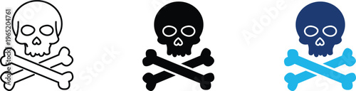 Danger icon showing skull and crossbones for professional hazard warning labels. Professional illustration for toxic substance alerts, chemical safety signage, and poison prevention.