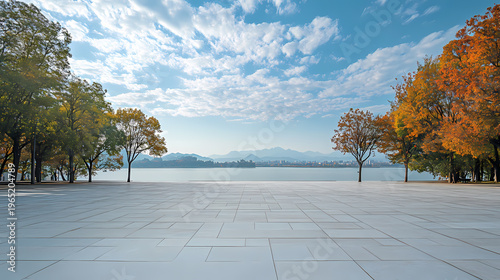 Autumnal Lakeside Plaza Tranquility