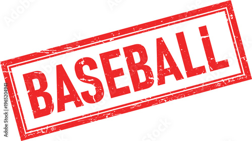 Red Distressed Rubber Stamp with BASEBALL Text and Rectangle Border on White