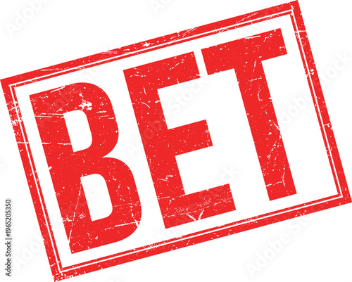 Red Distressed Rubber Stamp Impression of Word BET in Square Frame