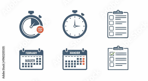 Collection of time management icons and tools.