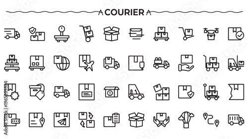 Delivery Logistics Icons Set Courier Shipping, Transport, Warehouse and Supply Chain Line Icons