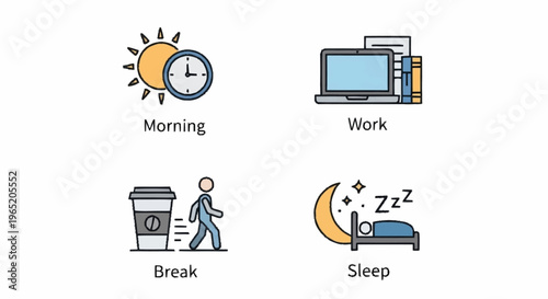 Daily routine and work-life balance icons.