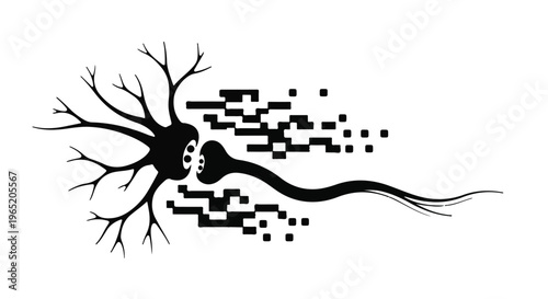 Neuron structure transforms into digital pixels, representing data processing.
