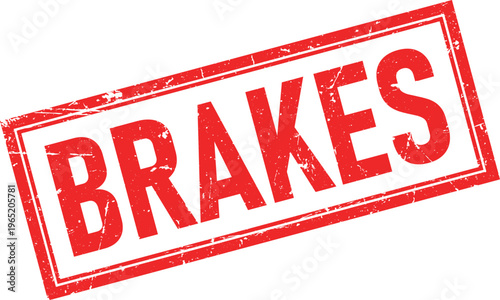 Red Distressed Rectangular Rubber Stamp Impression with BRAKES Text on White