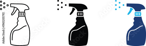 Sanitization icon showing professional spray bottle for hygiene and cleaning services. Professional illustration for household disinfectant products, and industrial janitorial supplies.