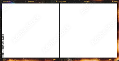 35mm film strip frame with blank white screen isolated on transparent background
