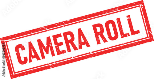 Rectangular Red Rubber Stamp with Camera Roll Text and Grunge Texture