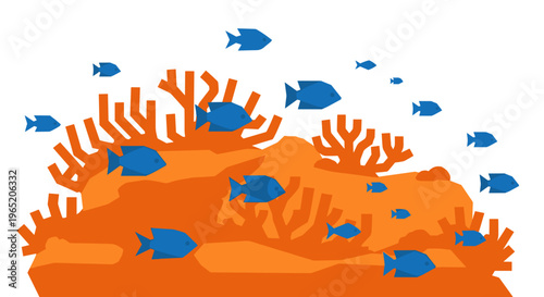 Blue fish swim around coral.