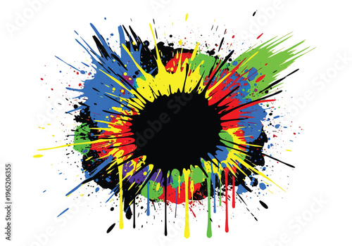 Modern vector illustration of colorful abstract paint splash design with chaotic brush gestures and high contrast neon tones for urban wallpaper aesthetic