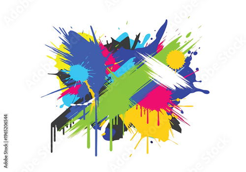 Modern vector illustration of colorful abstract paint splash design with chaotic brush gestures and high contrast neon tones for urban wallpaper aesthetic