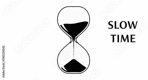 Black hourglass with slow time text.