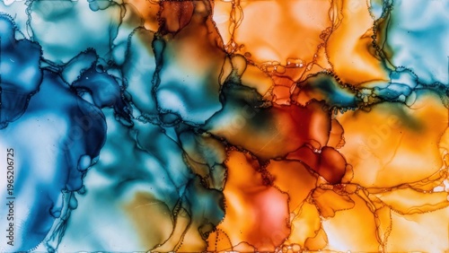 Colorful ink forms merging on translucent paper surface