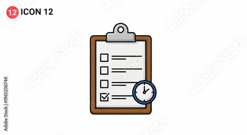 Checklist clipboard with clock icon.