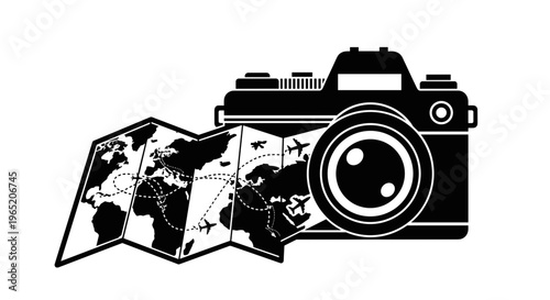 Camera with world map.
