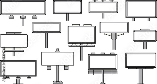 Billboard blank advertising signs collection, outdoor marketing display boards set, street banner mockup design, empty signage vector illustration