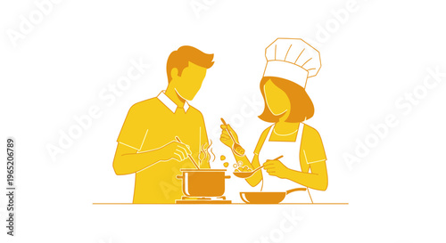 Chef and man in kitchen.