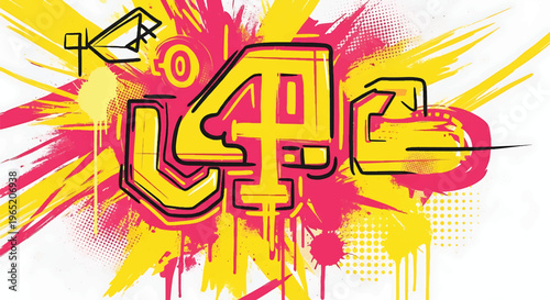 Modern vector illustration of bold street art composition featuring paint drip effects, expressive spray patterns, and saturated yellow and pink palette