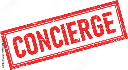 Concierge Red Distressed Ink Stamp Impression on Isolated Transparent Background