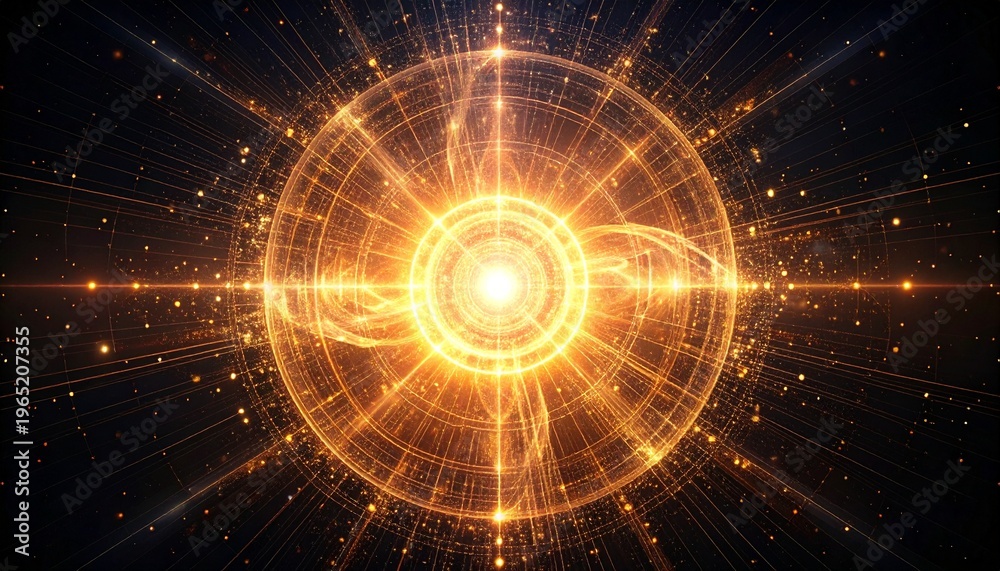 Fototapeta premium Glowing energy field radiates from quantum computing inspired background with abstract particles