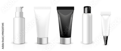 Vector realistic Tubes Package. Packing White Cosmetics Or Medicines Design elemants. Blank 3D beauty product mockups, Lip tube, skincare templates